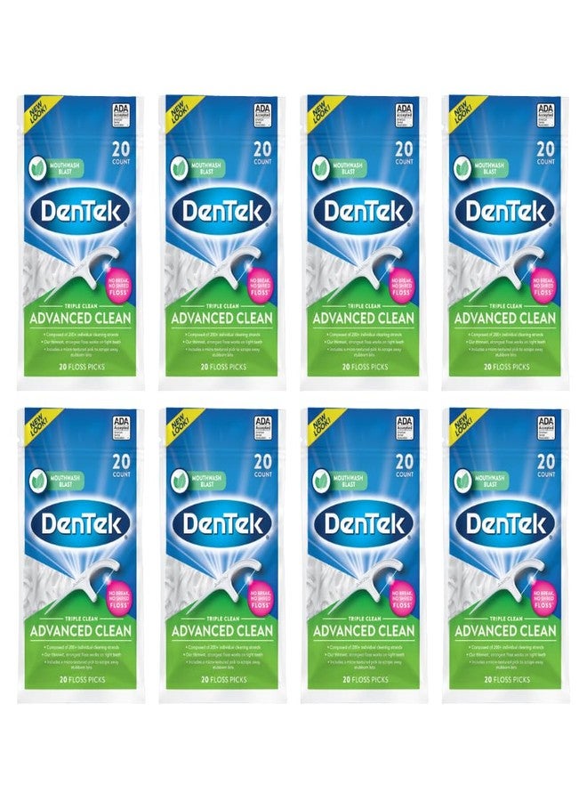 دينتك أعواد تنظيف الأسنان DenTek Triple Clean Advanced Clean Floss Picks، خيط تنظيف لا ينكسر ولا يتمزق، 20 قطعة (عبوة من 8 قطع) - Image 1